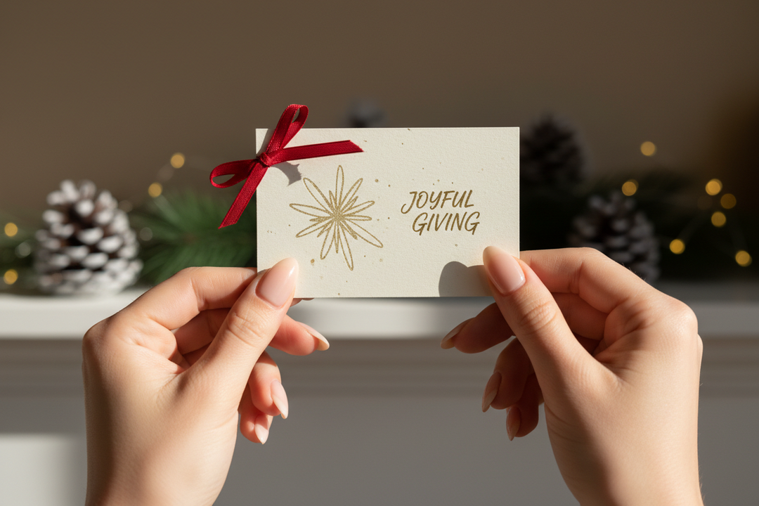 des mains qui offrent une carte-cadeau